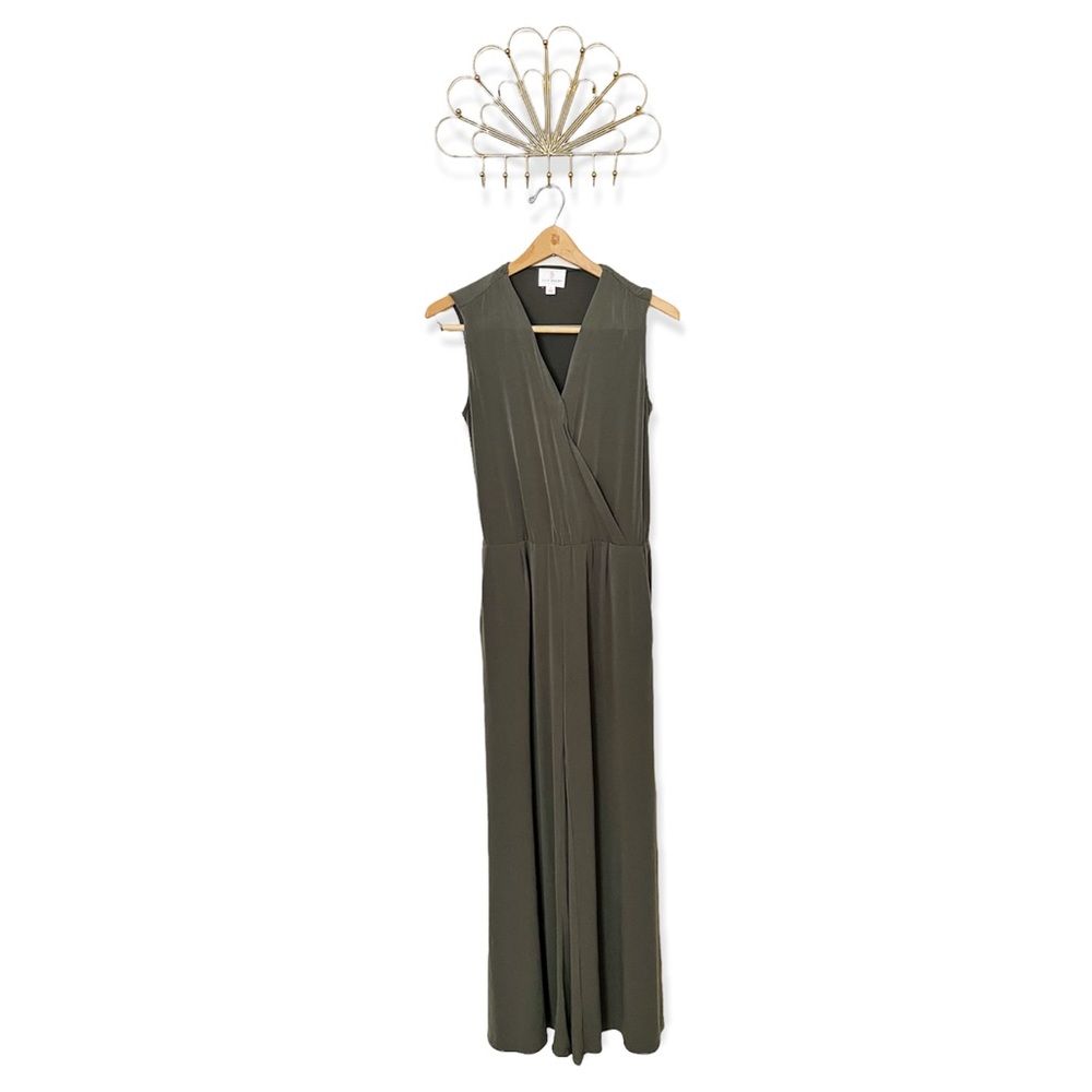 JB by Julie Brown Green Sleeveless Surplice Neckline Wide Leg Zoey Jumpsuit